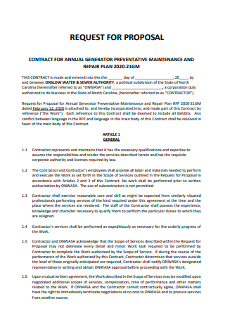 Annual Generator Preventative Maintenance Contract Proposal