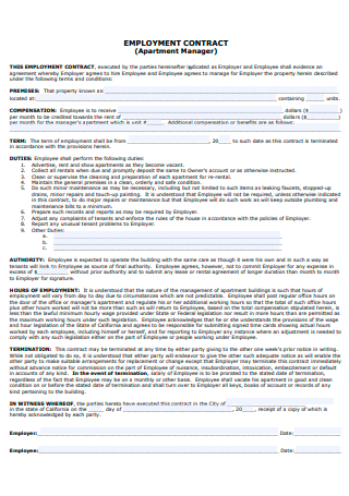 Apartment Manager Employment Contract
