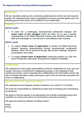 Apprenticeship Coaching and Mentoring Agreement