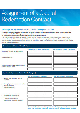 Assignment of Capital Redemption Contract