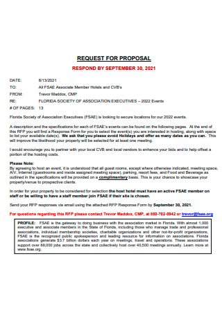 Associate Member Hotel Request For Proposal