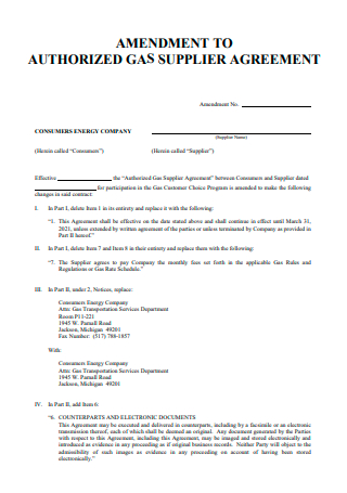 Authorized Gas Supplier Agreement