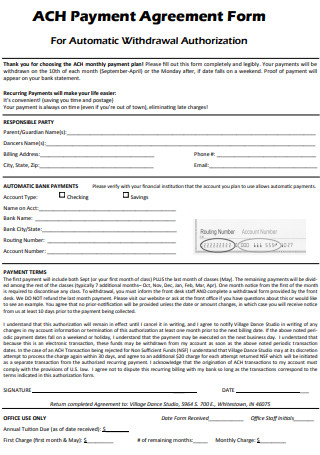 Auto Pay Agreement Form