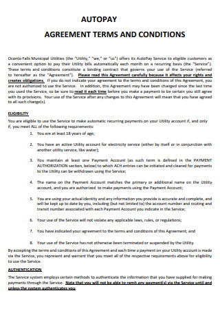 Auto Pay Agreement Terms And Conditions