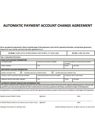 Automatic Payment Account Change Agreement