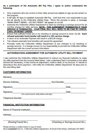 Automatic Utility Bill Payment Agreement