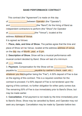 Band Performance Contract Example