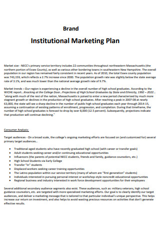 Brand Institutional Marketing Plan