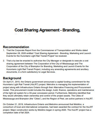 Branding Cost Sharing Agreement