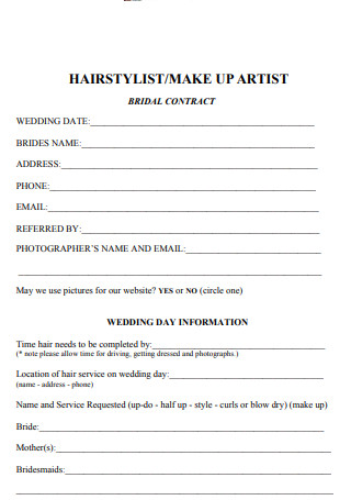 Bridal Hair Stylist And Makeup Contract