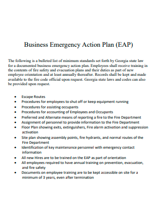 Business Emergency Action Plan