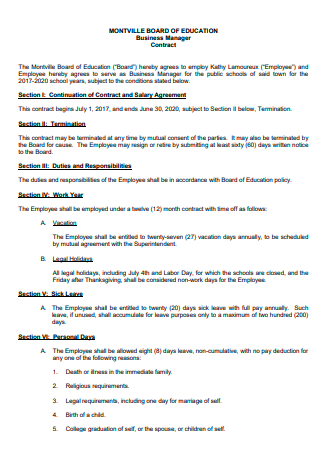 Business Manager Contract in PDF