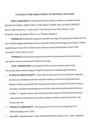 Business Manager Employment Contract