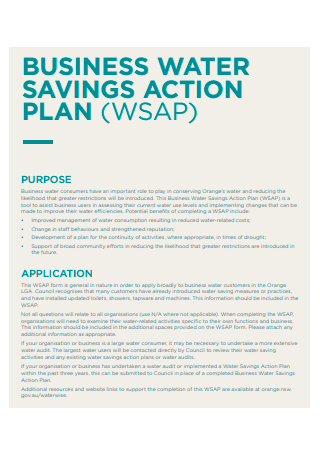 Business Water Savings Action Plan