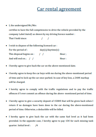 Car Rental Agreement Example