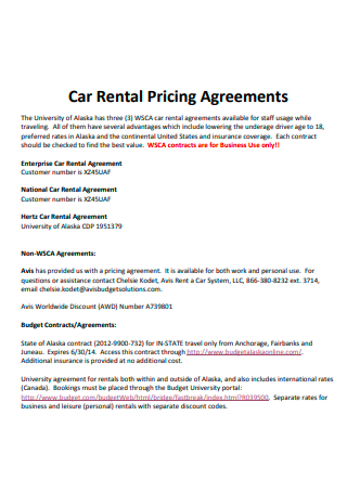 Car Rental Pricing Agreement
