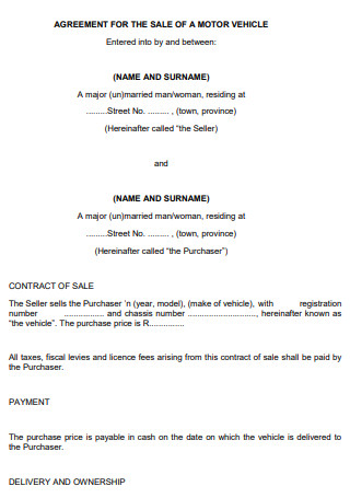 Car Sales Contract Example