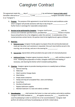 Caregiver Contract in PDF