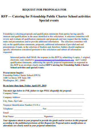 Catering for School Activities Request for Proposal