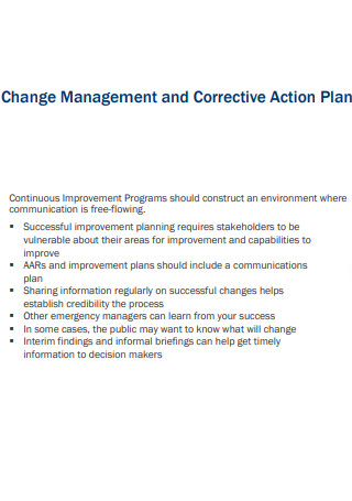 Change Management Corrective Action Plan