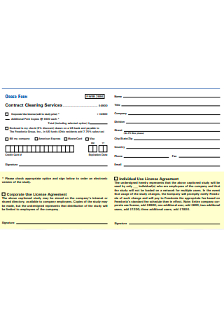 Cleaning Service Contract Order Form