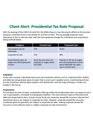 Client Alert Presidential Tax Rate Proposal