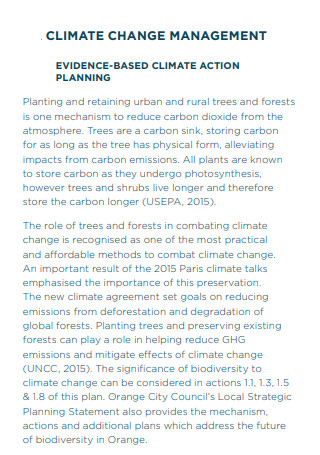 Climate Change Management Action Plan