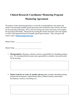 Clinical Research Coordinator Mentoring Program Agreement