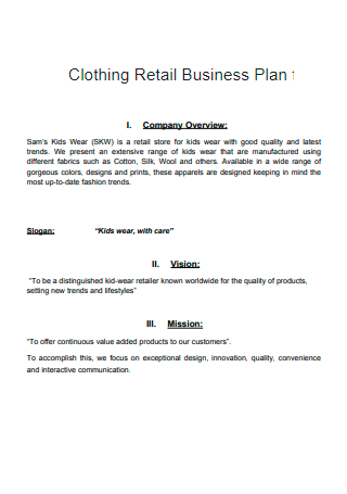 Clothing Retail Business Plan in PDF