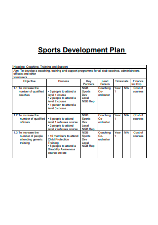 Coaching Sports Development Plan