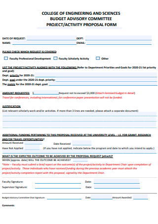 College of Engineering and Sciences Activity Proposal Form