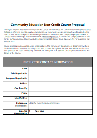 Community Education Non Credit Course Proposal