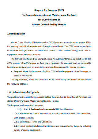 Comprehensive Annual Maintenance Contract Proposal For Master Control Facility