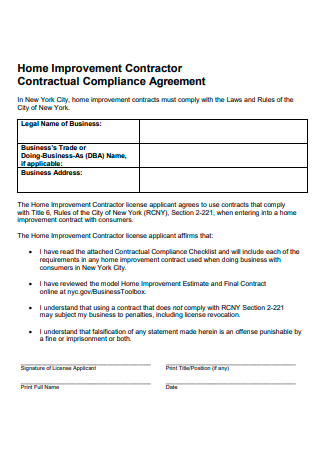 Contractual Compliance Agreement