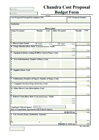 Cost Proposal Budget Form