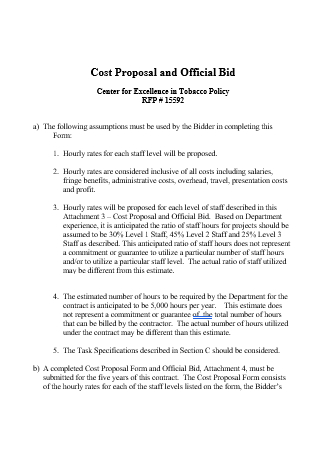 Cost Proposal and Official Bid