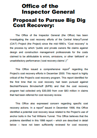 Cost Recovery Proposal
