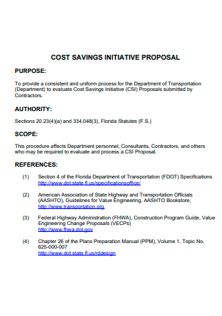 Cost Savings Initiative Proposal
