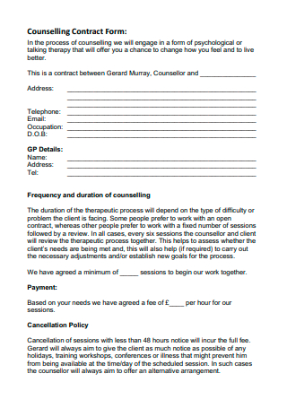 Counselling Contract Form