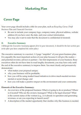 Cover Page Marketing Plan