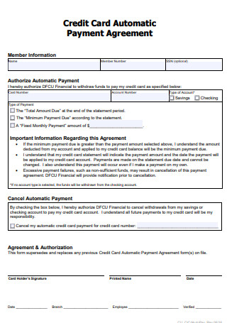 Credit Card Automatic Payment Agreement