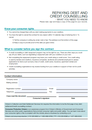 Credit Counselling Contract