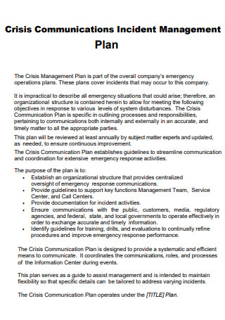 Crisis Incident Management Communication Plan
