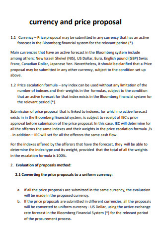 Currency and Price Proposal