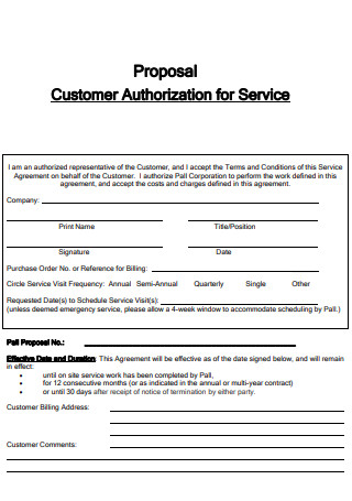 Customer Authorization for Service Proposal