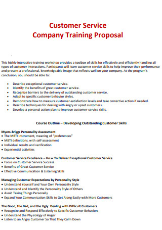 Customer Service Company Training Proposal