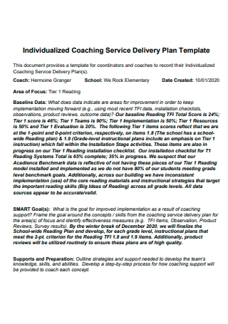 Delivery Individualized Coaching Service Plan