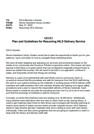 Delivery Service Plan Memo