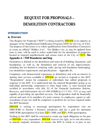 Demolition Contractor Request For Proposal