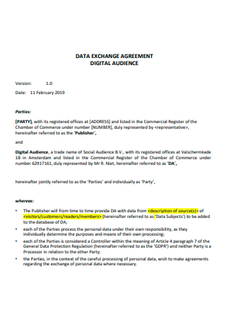 Digital Audience Data Exchange Agreement